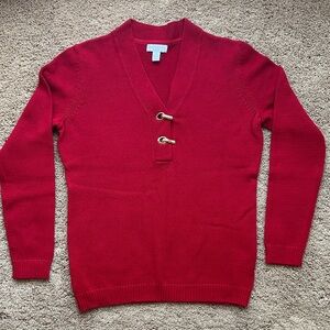 Charter Club petite red sweater with gold hardware details